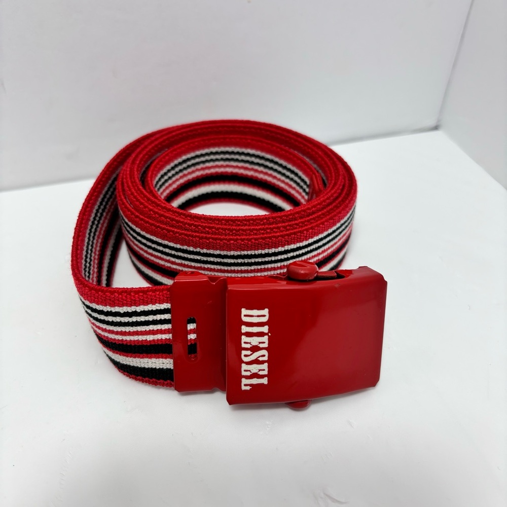 Diesel‎ Vintage stripe elastic multicolor red,black,white belt,size 36"
